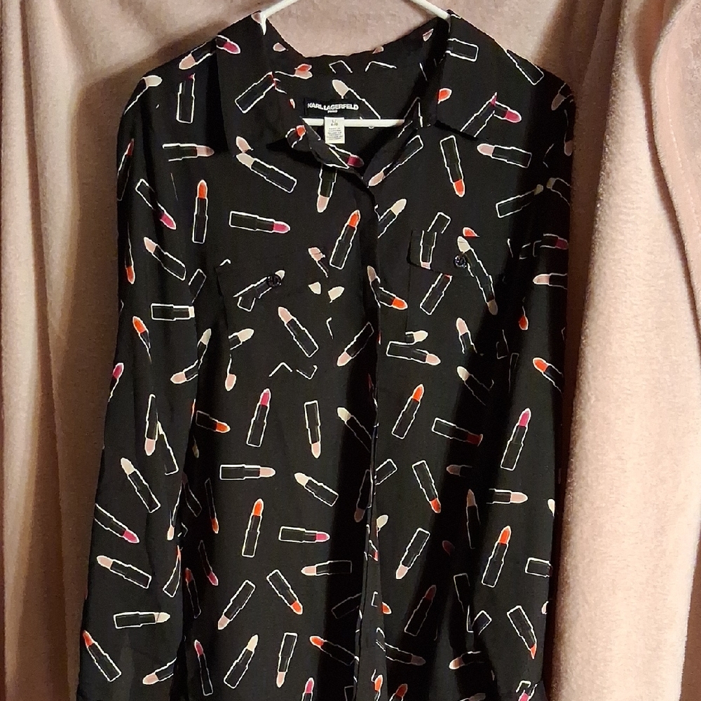 Karl Lagerfeld Black Lipstick Pattern Shirt